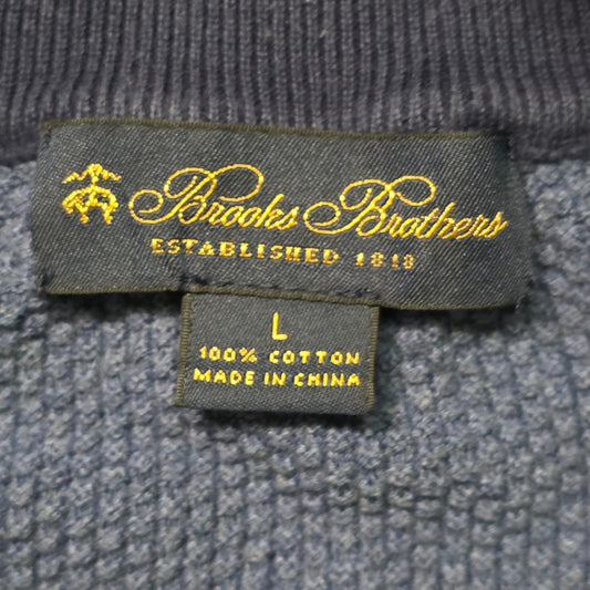 Brooks Brothers Rugby Stripe 1/2-Zip Sweater Men’s L Blue Cotton Knit Pullover