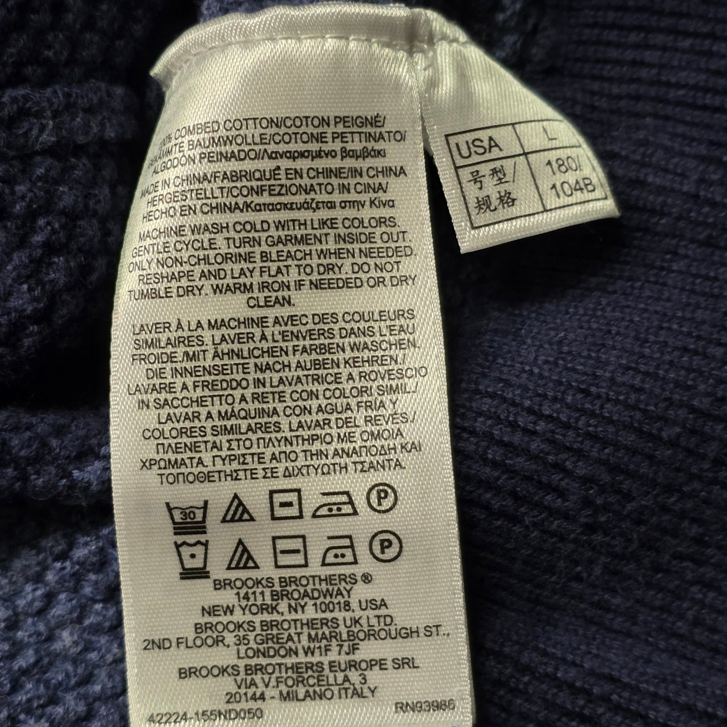 Brooks Brothers Rugby Stripe 1/2-Zip Sweater Men’s L Blue Cotton Knit Pullover