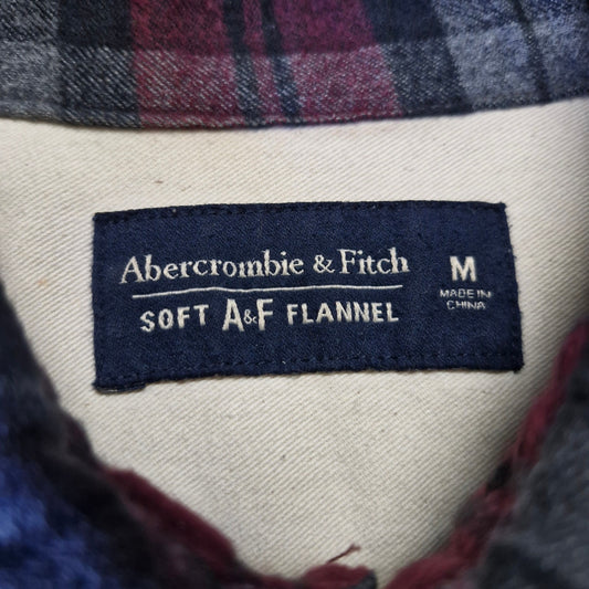 Abercrombie Muscle Fit Plaid Shirt Medium Red Gray Button Up Casual