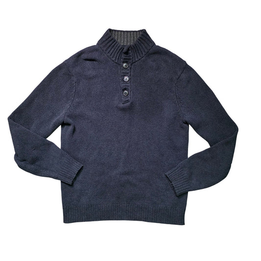Old Navy Sweater Men’s M Navy Blue Henley Knit Long Sleeve High Neck Cotton Wool
