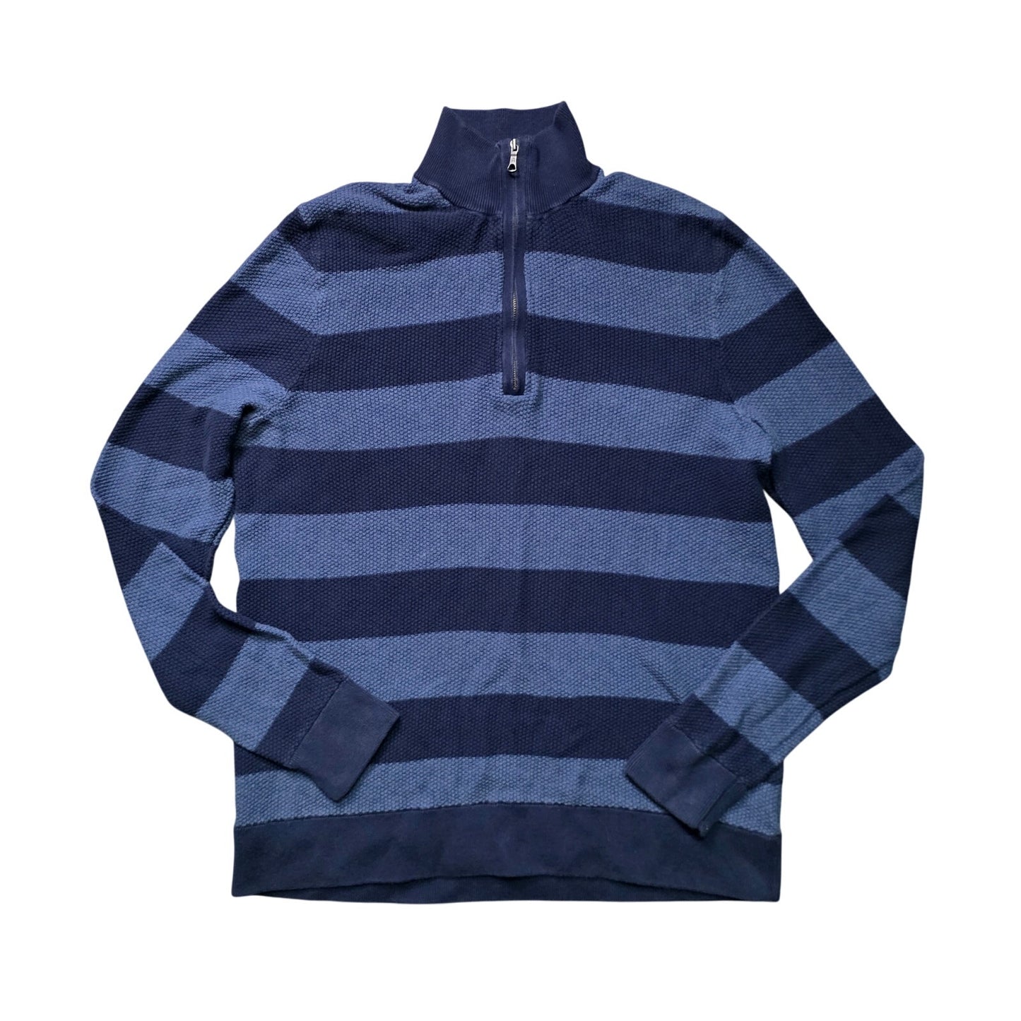 Brooks Brothers Rugby Stripe 1/2-Zip Sweater Men’s L Blue Cotton Knit Pullover