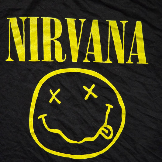 Nirvana Smiley Face Graphic T-Shirt Men’s L Black Rock Band Tee