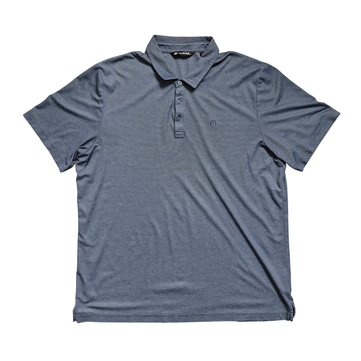 TravisMathew Polo Shirt Men’s Large Navy Blue Stripes Short Sleeve Golf